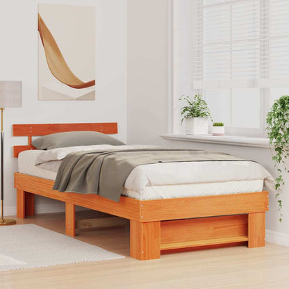 Bed Frame with Headboard Wax Brown 90 x 200 cm Solid Pine Wood