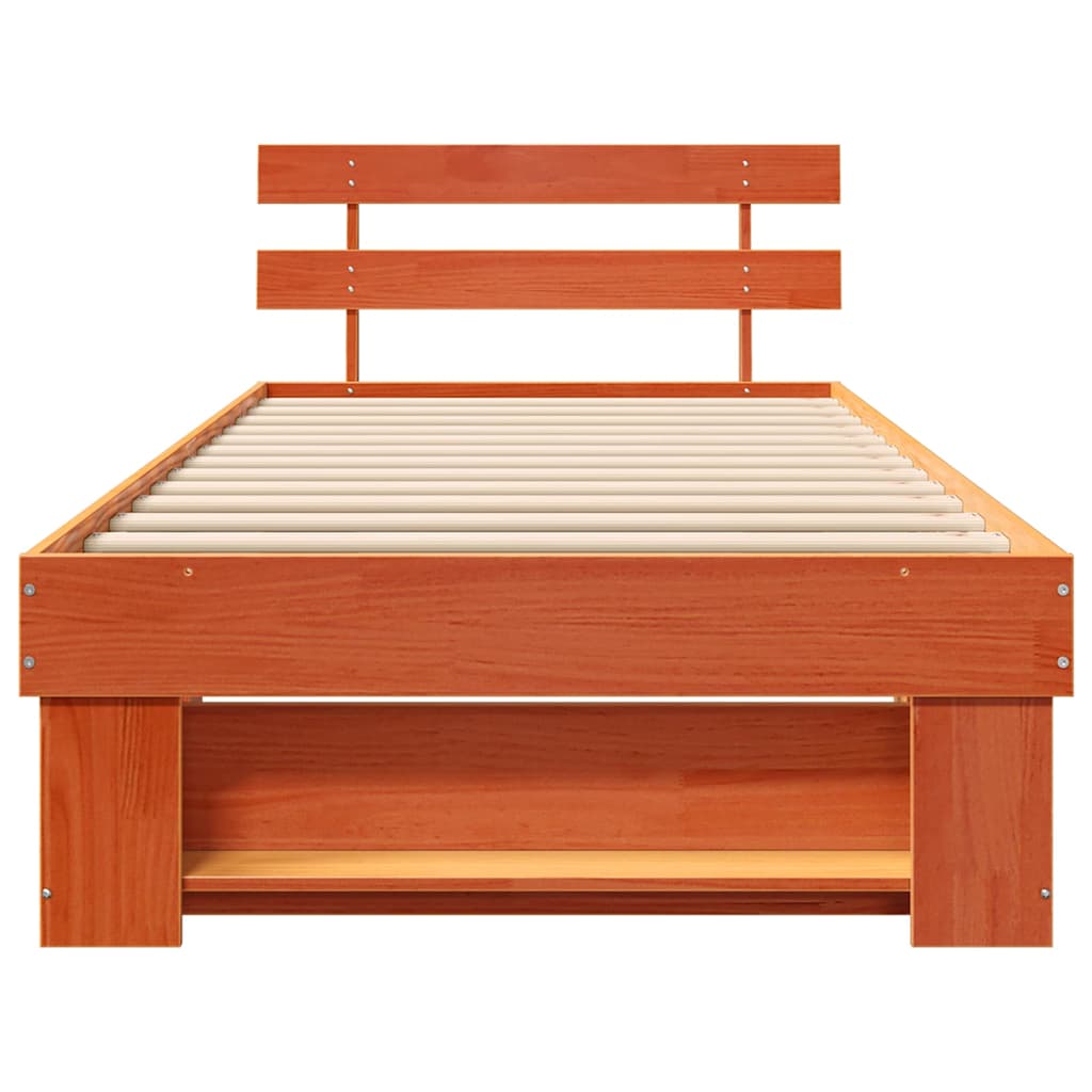 Bed Frame with Headboard Wax Brown 90 x 200 cm Solid Pine Wood