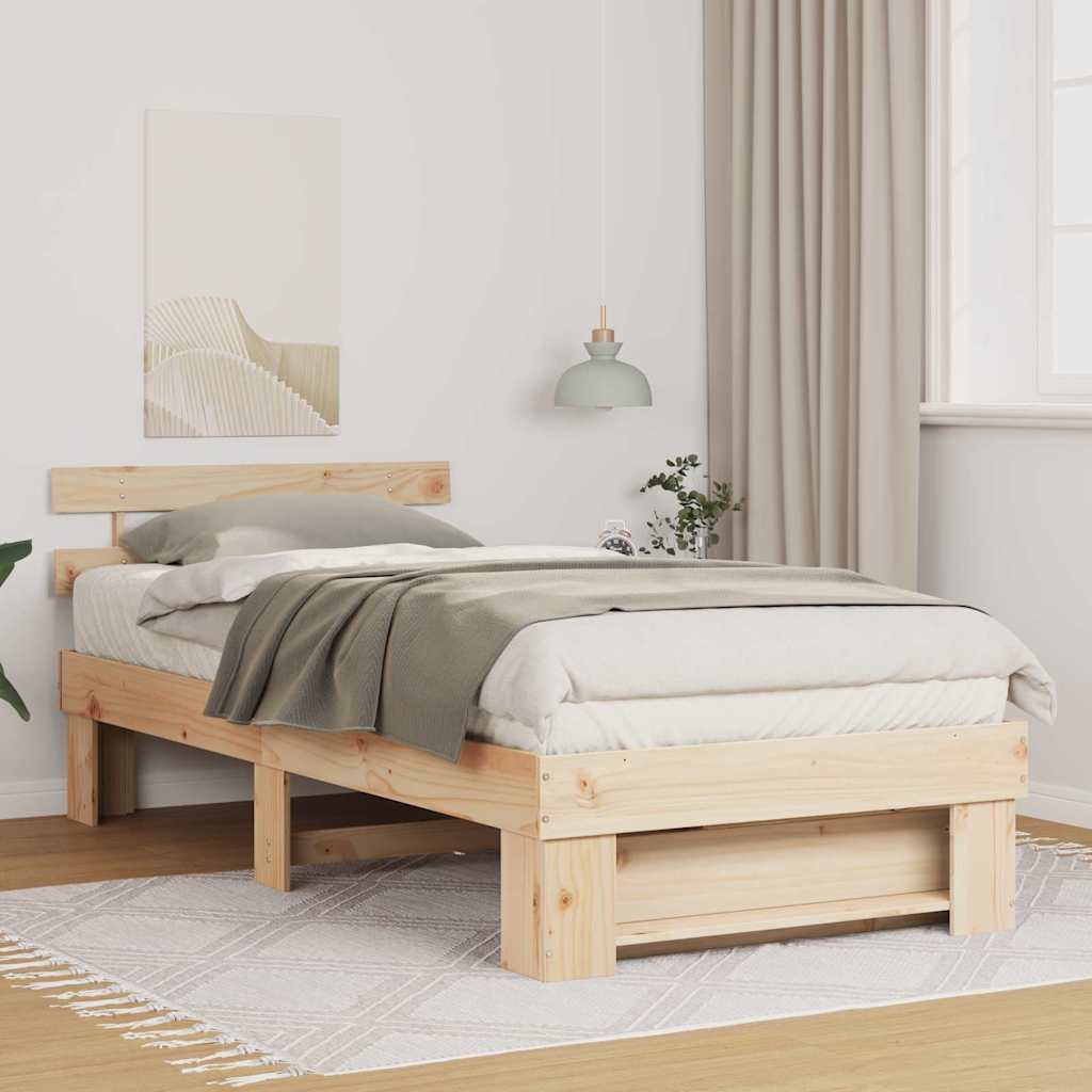Bed Frame with Headboard Brown 90 x 190 cm Solid Pine Wood