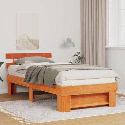 Bed Frame with Headboard Wax Brown 90 x 190 cm Solid Pine Wood