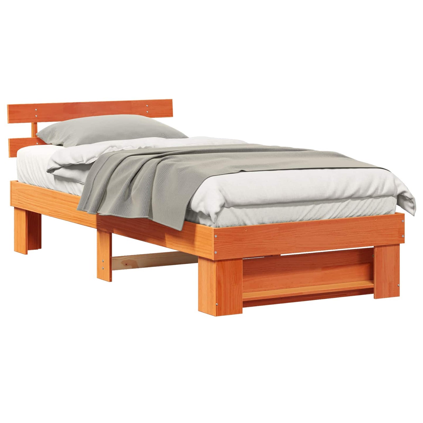 Bed Frame with Headboard Wax Brown 90 x 190 cm Solid Pine Wood