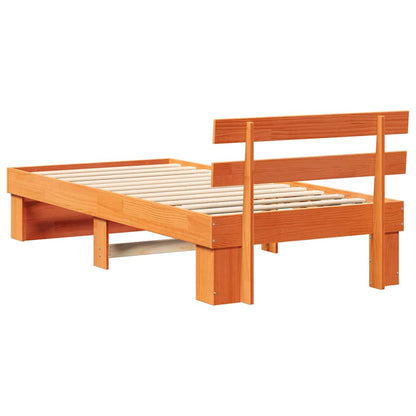 Bed Frame with Headboard Wax Brown 90 x 190 cm Solid Pine Wood