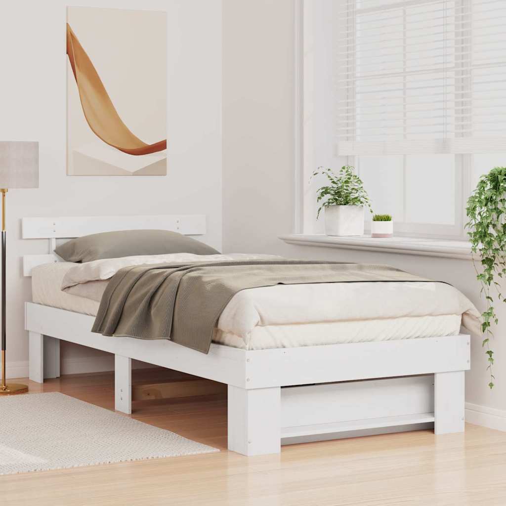 Bed Frame with Headboard White 75 x 190 cm Solid Pine Wood