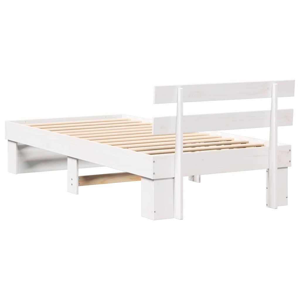 Bed Frame with Headboard White 75 x 190 cm Solid Pine Wood