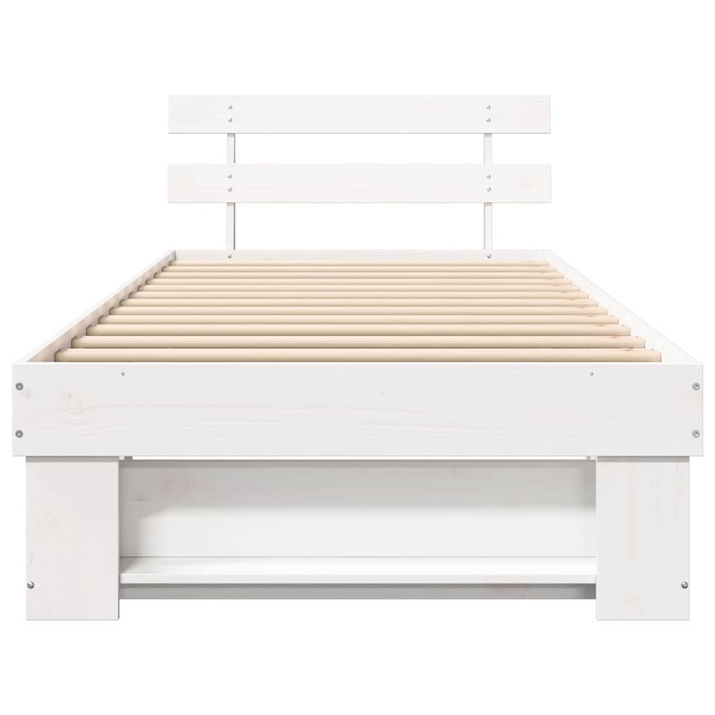Bed Frame with Headboard White 75 x 190 cm Solid Pine Wood
