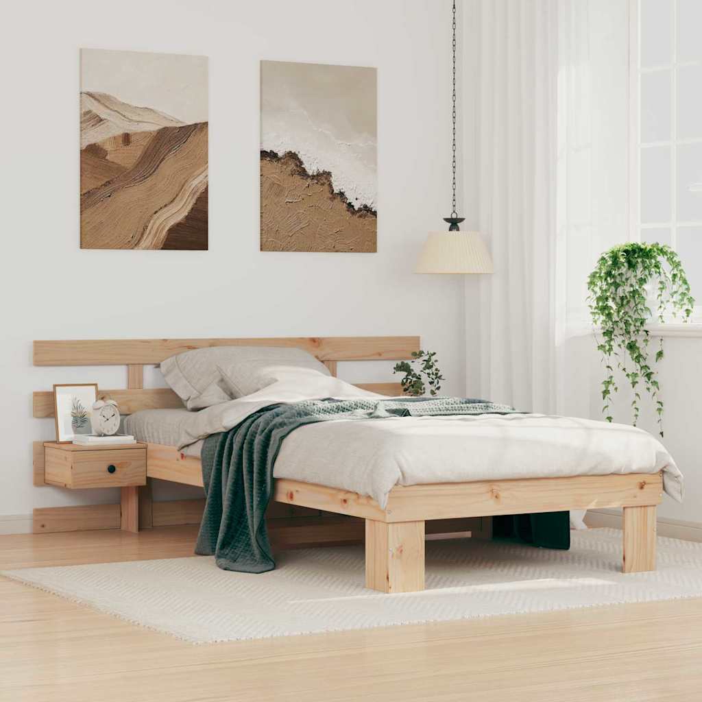 Bed Frame with Headboard Brown 90 x 200 cm Solid Pine Wood