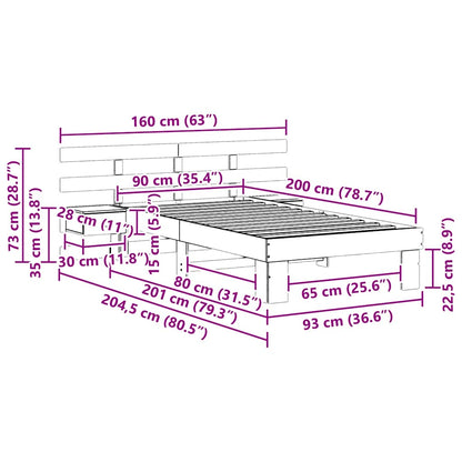 Bed Frame with Headboard White 90 x 200 cm Solid Pine Wood