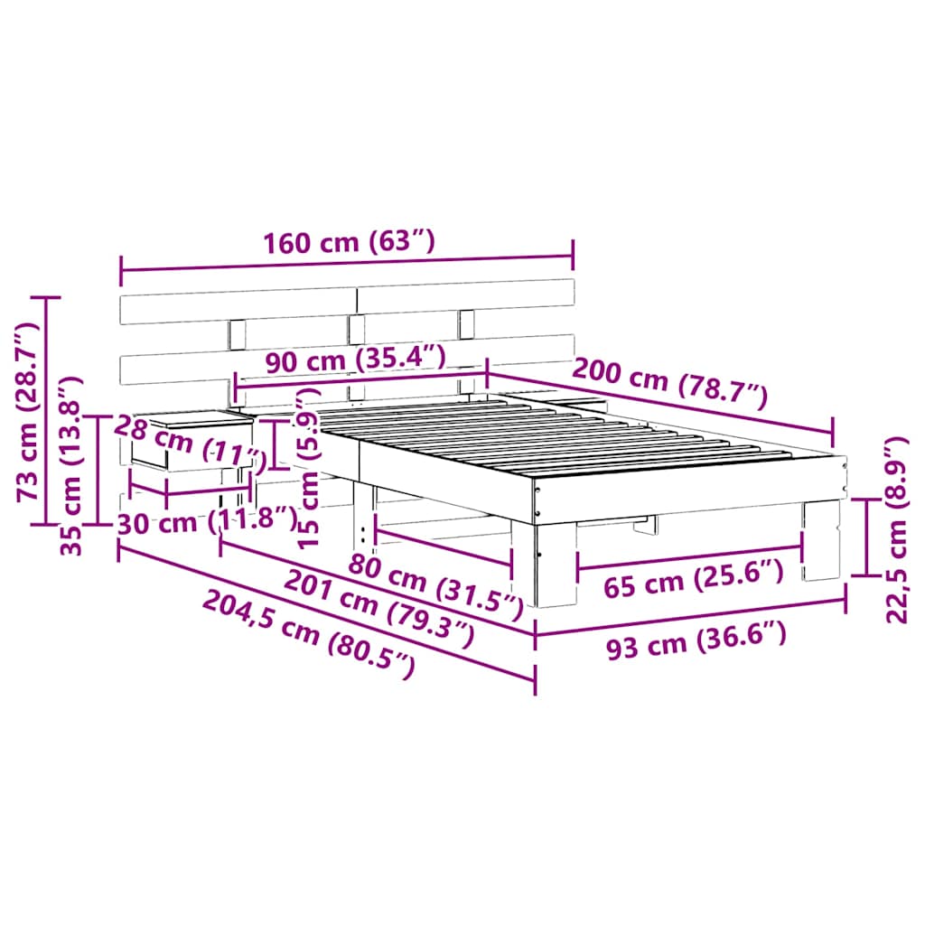 Bed Frame with Headboard Wax Brown 90 x 200 cm Solid Pine Wood