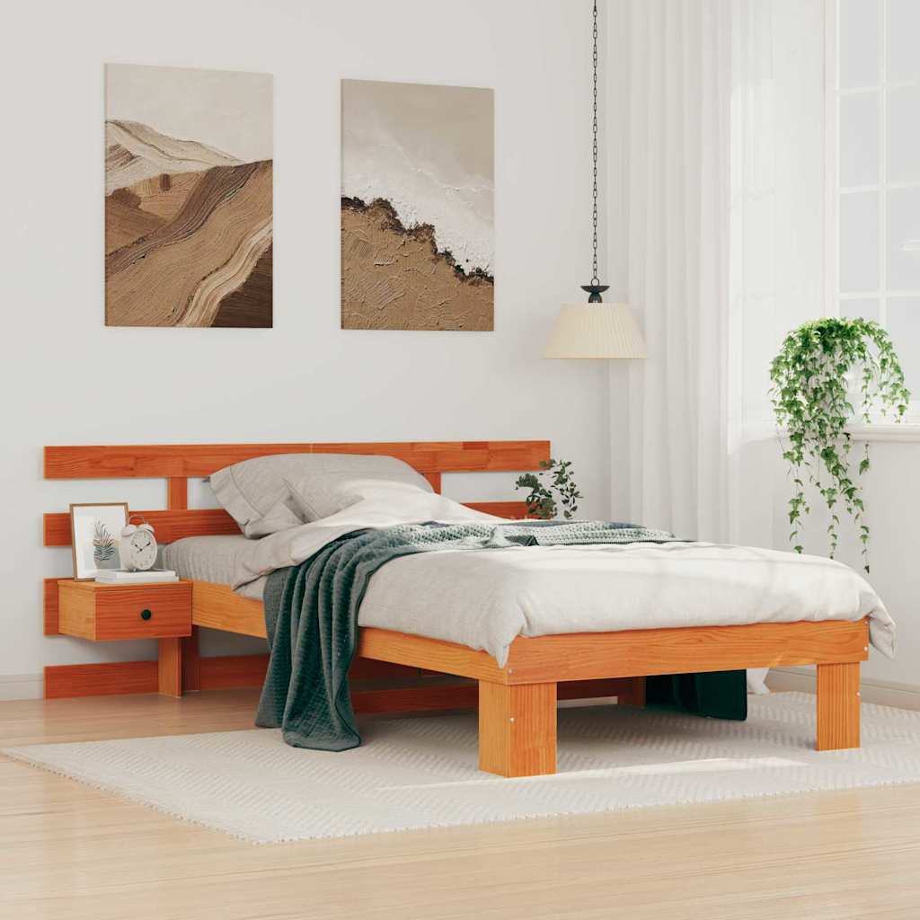 Bed Frame with Headboard Wax Brown 90 x 190 cm Solid Pine Wood