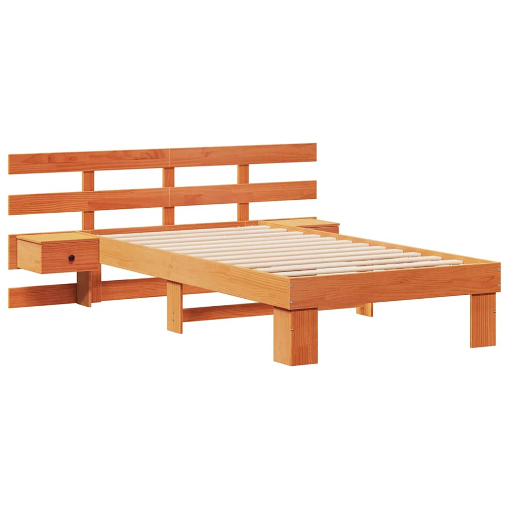 Bed Frame with Headboard Wax Brown 75 x 190 cm Solid Pine Wood