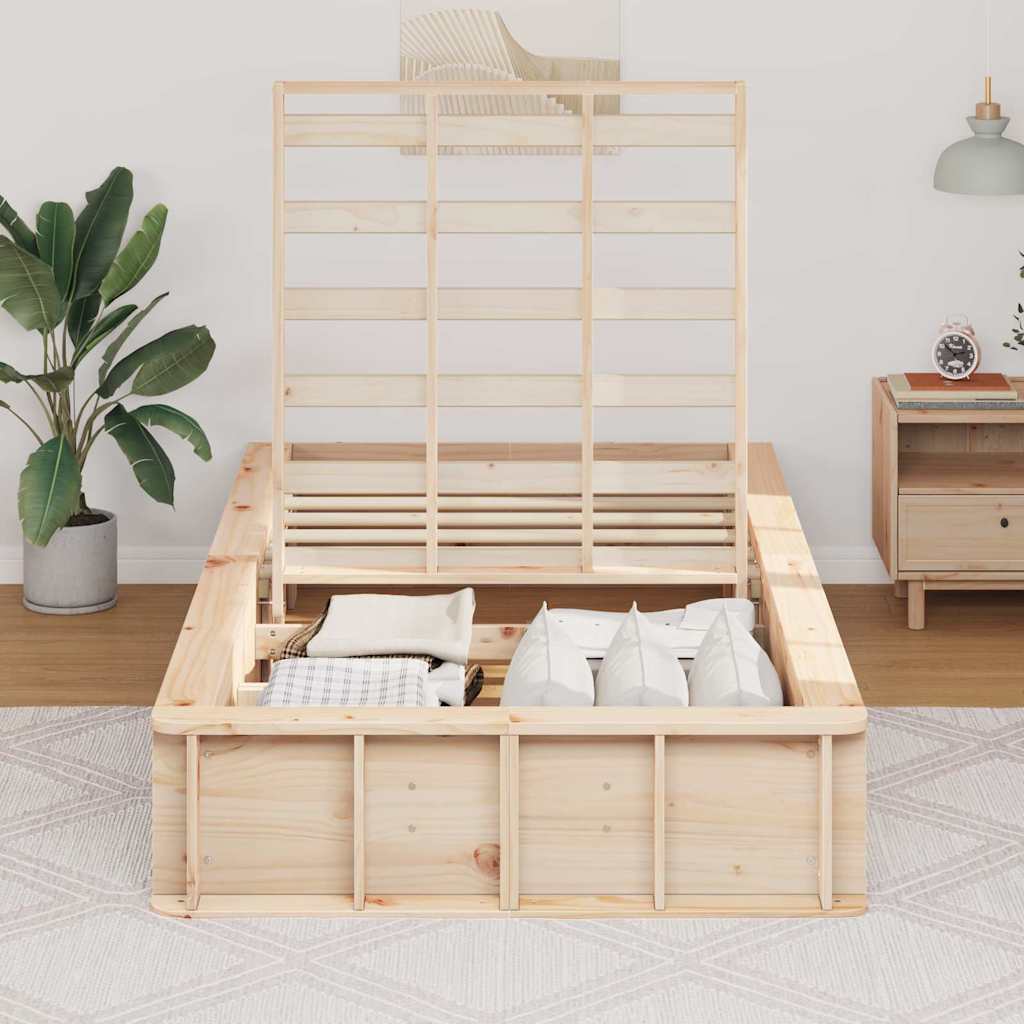 Bed Frame Wax Brown 75 x 190 cm Solid Pine Wood