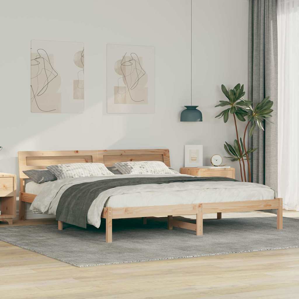 Bed Frame with Headboard Brown 180 x 200 cm Solid Pine Wood
