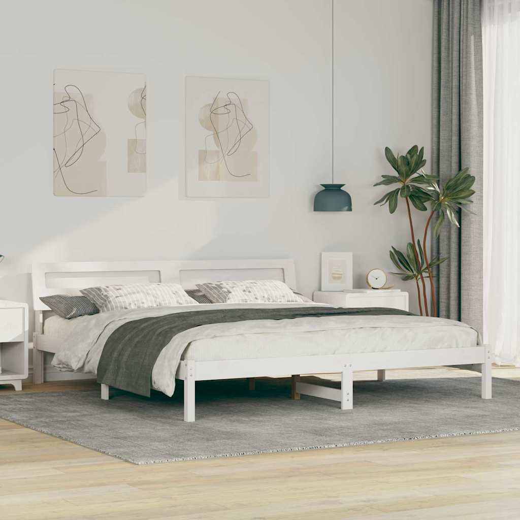 Bed Frame with Headboard White 180 x 200 cm Solid Pine Wood