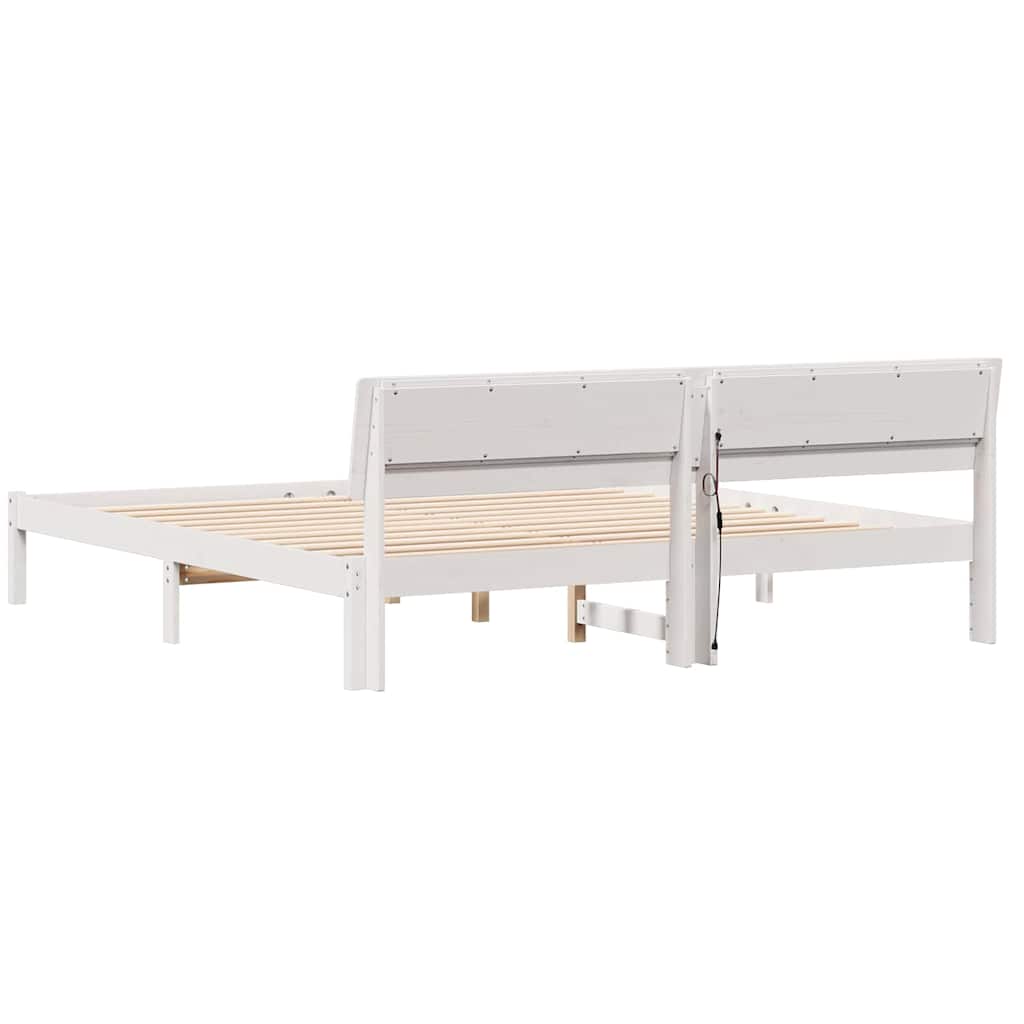Bed Frame with Headboard White 180 x 200 cm Solid Pine Wood