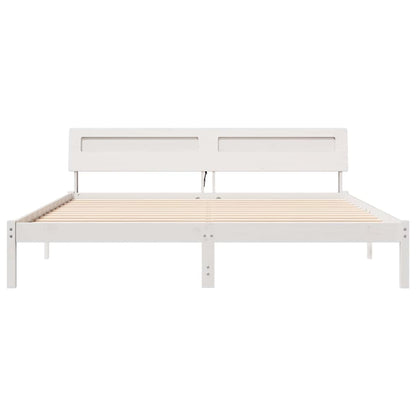 Bed Frame with Headboard White 180 x 200 cm Solid Pine Wood