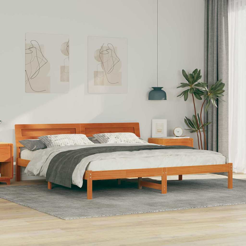 Bed Frame with Headboard Wax Brown 180 x 200 cm Solid Pine Wood