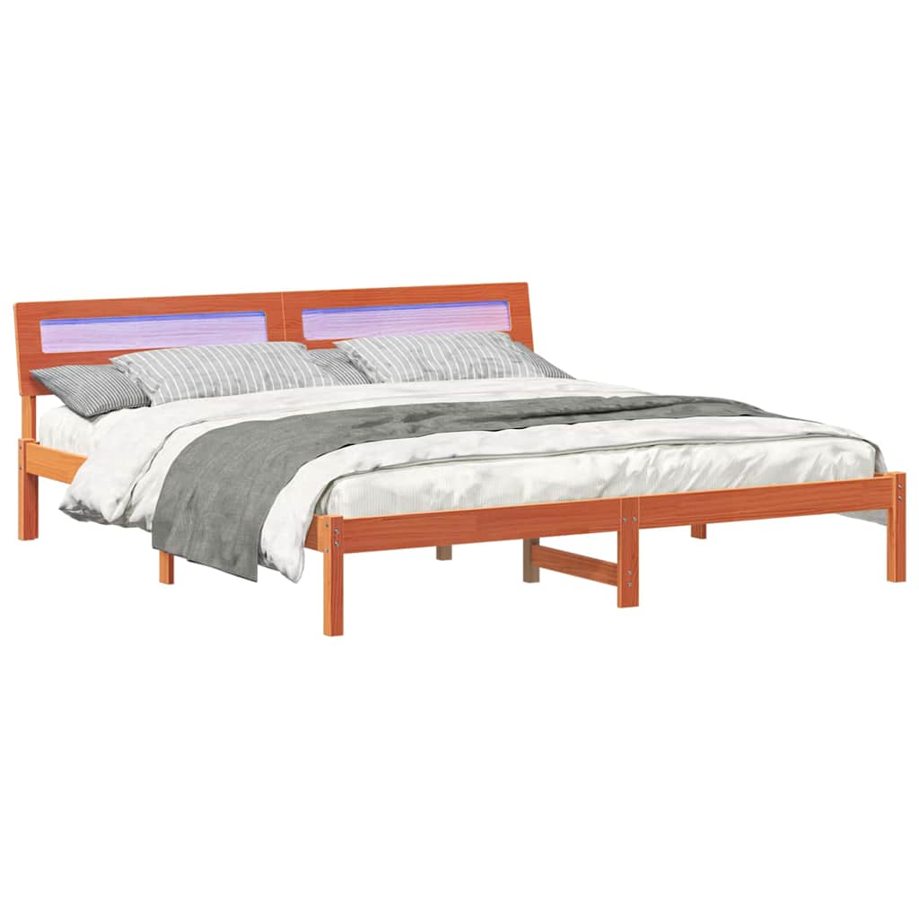 Bed Frame with Headboard Wax Brown 180 x 200 cm Solid Pine Wood