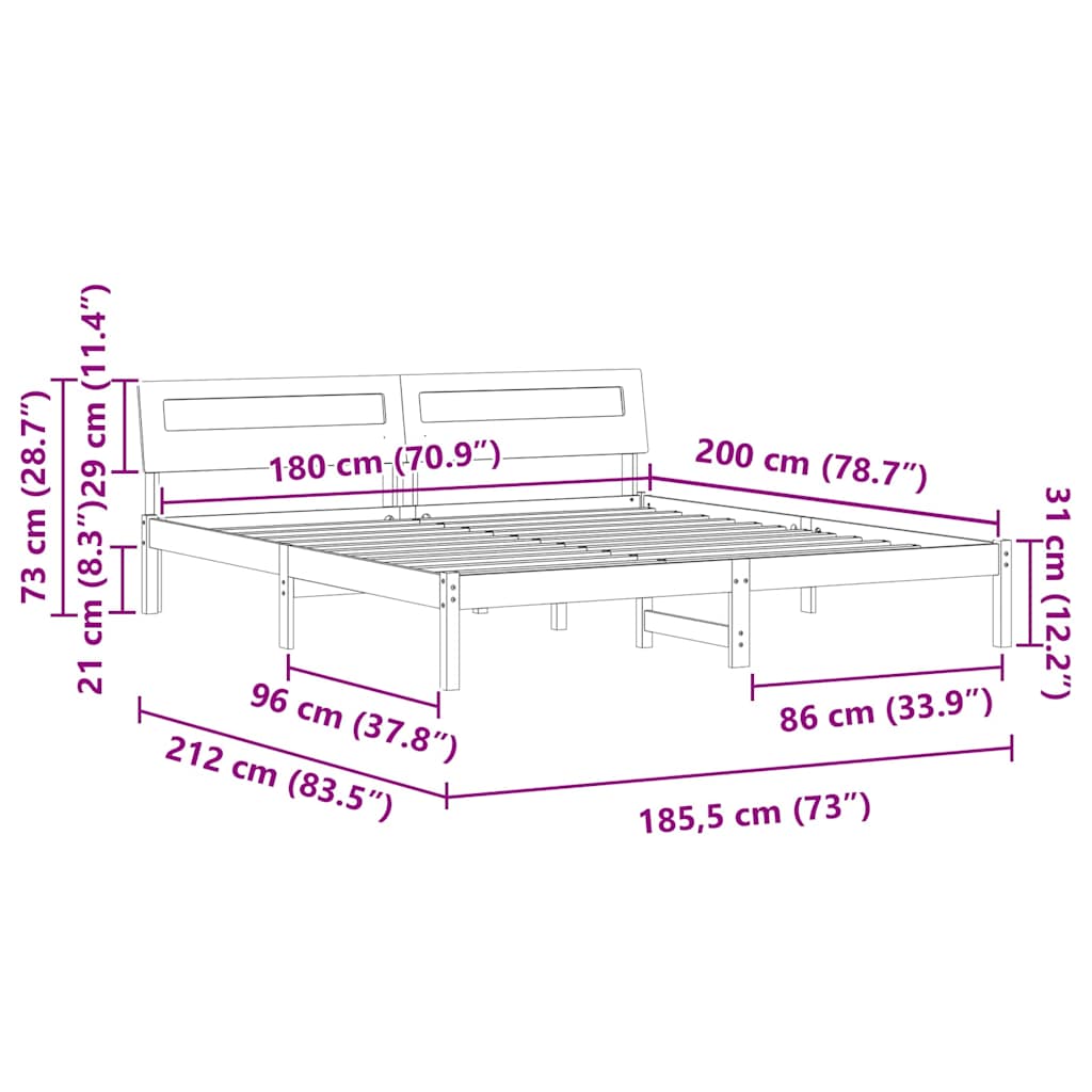 Bed Frame with Headboard Wax Brown 180 x 200 cm Solid Pine Wood