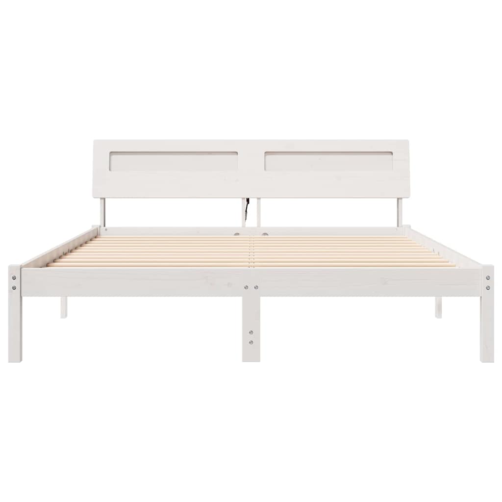 Bed Frame with Headboard White 160 x 200 cm Solid Pine Wood