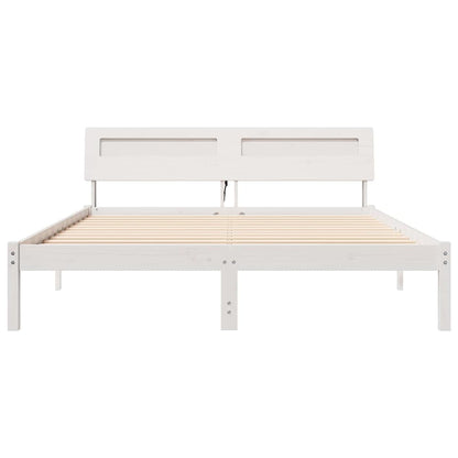 Bed Frame with Headboard White 160 x 200 cm Solid Pine Wood