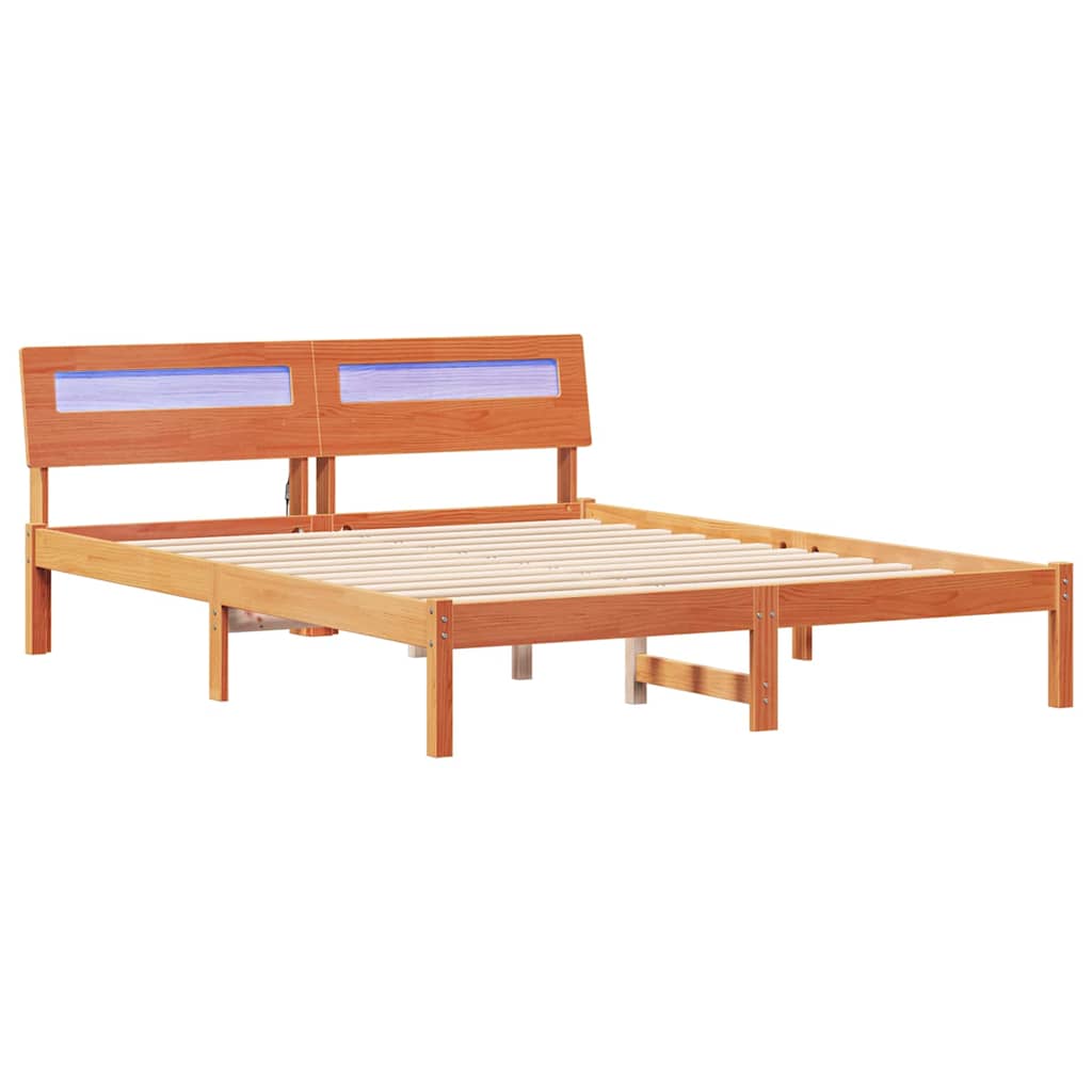 Bed Frame with Headboard Wax Brown 160 x 200 cm Solid Pine Wood