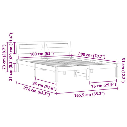 Bed Frame with Headboard Wax Brown 160 x 200 cm Solid Pine Wood