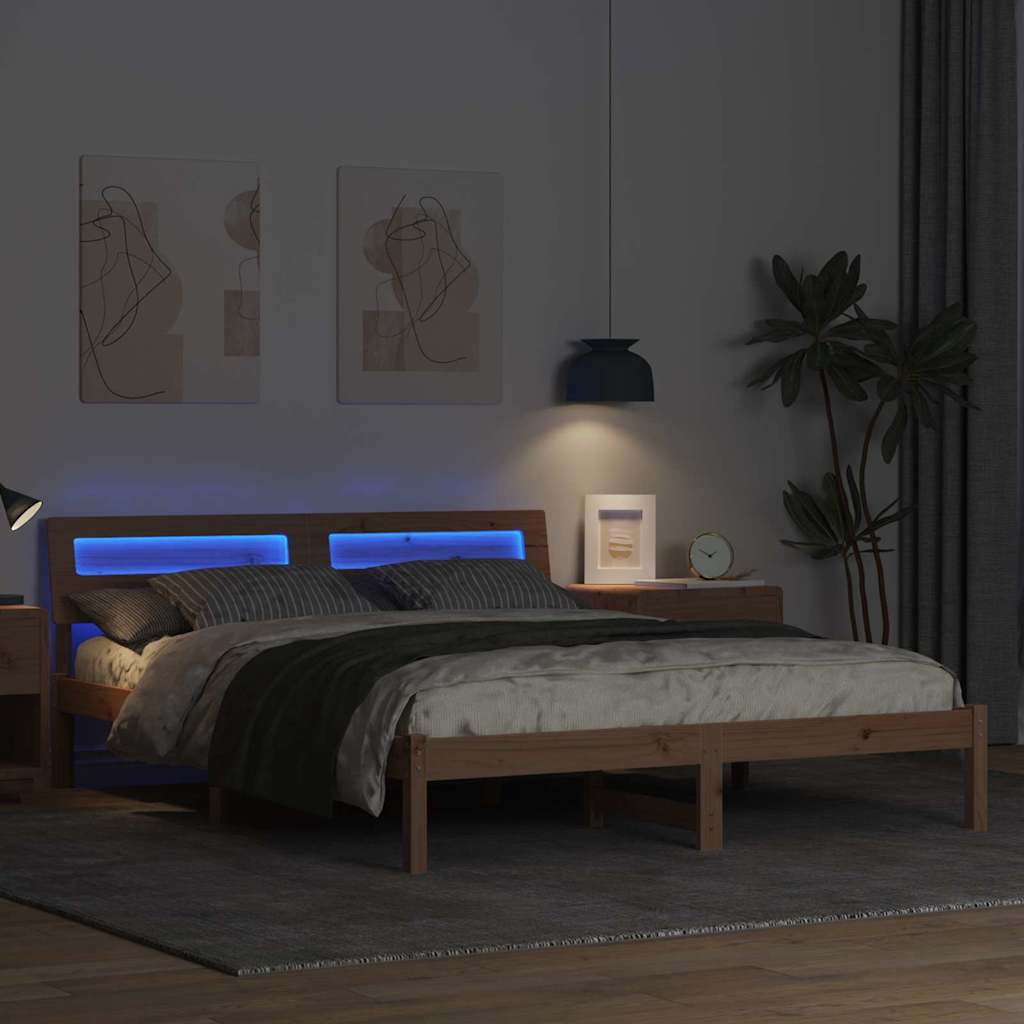 Bed Frame with Headboard Brown 150 x 200 cm Solid Pine Wood