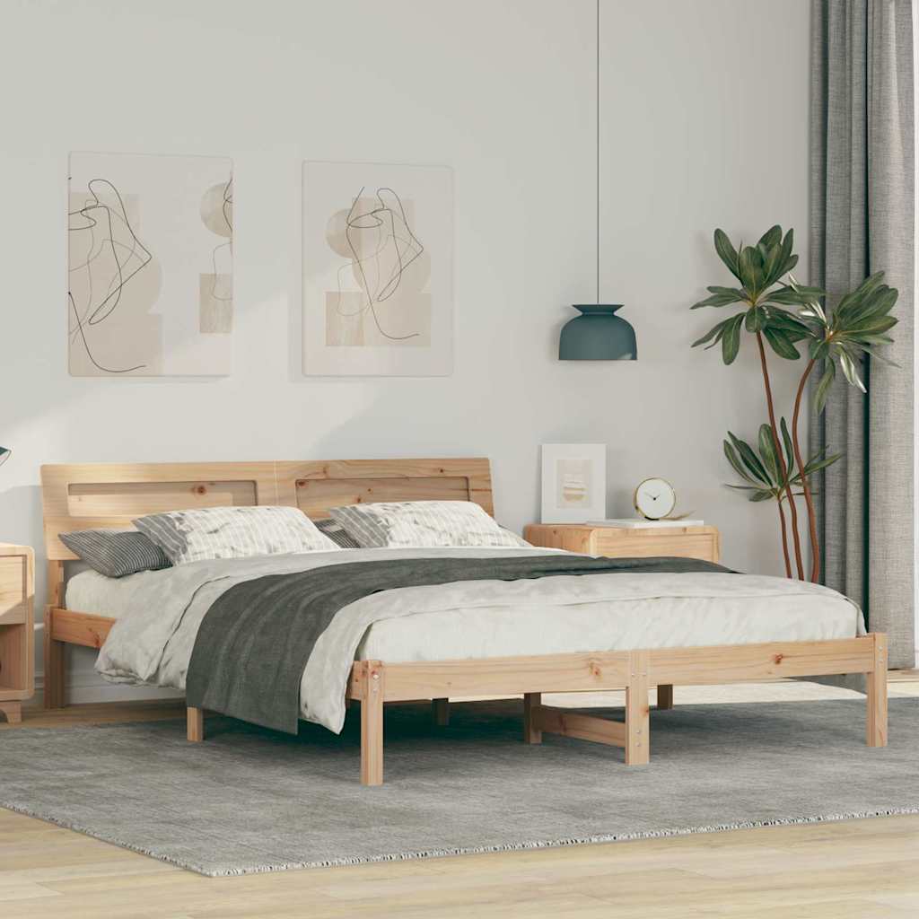 Bed Frame with Headboard Brown 150 x 200 cm Solid Pine Wood