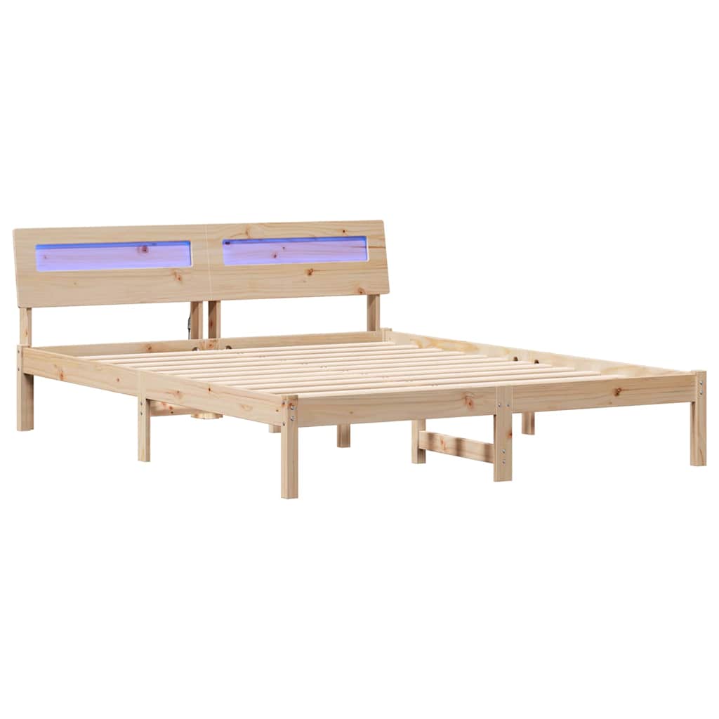 Bed Frame with Headboard Brown 150 x 200 cm Solid Pine Wood