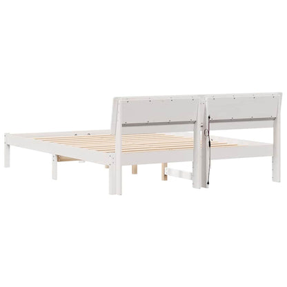 Bed Frame with Headboard White 150 x 200 cm Solid Pine Wood