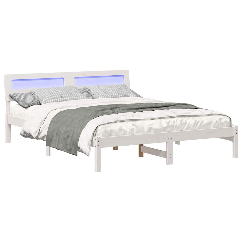 Bed Frame with Headboard White 150 x 200 cm Solid Pine Wood