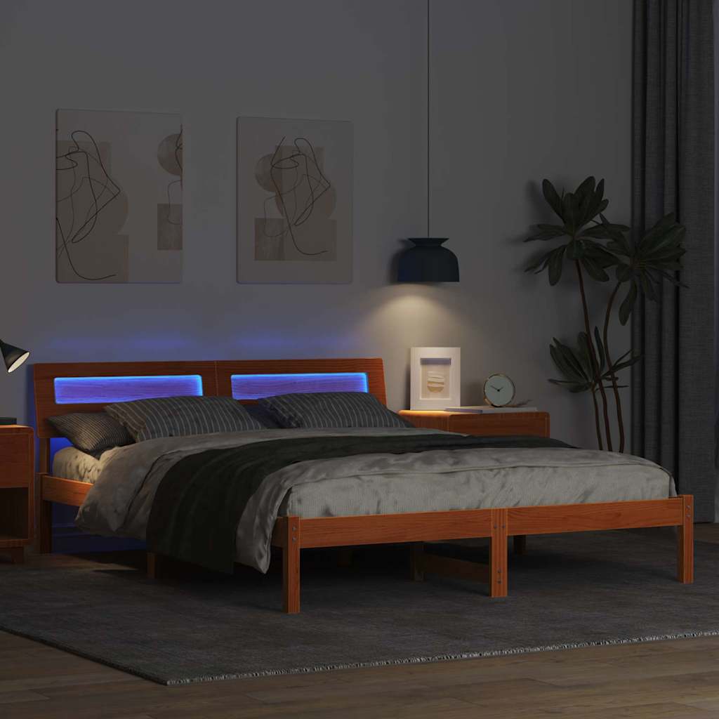 Bed Frame with Headboard Wax Brown 150 x 200 cm Solid Pine Wood