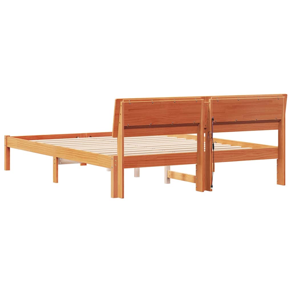 Bed Frame with Headboard Wax Brown 150 x 200 cm Solid Pine Wood