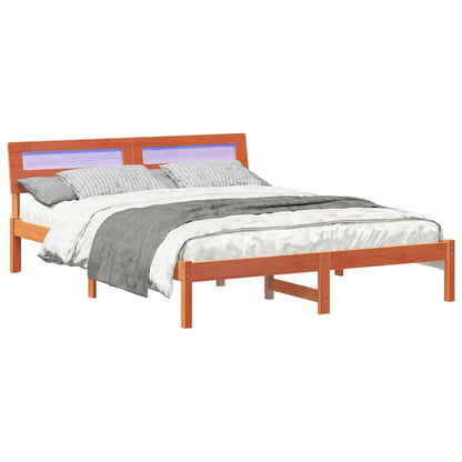 Bed Frame with Headboard Wax Brown 150 x 200 cm Solid Pine Wood
