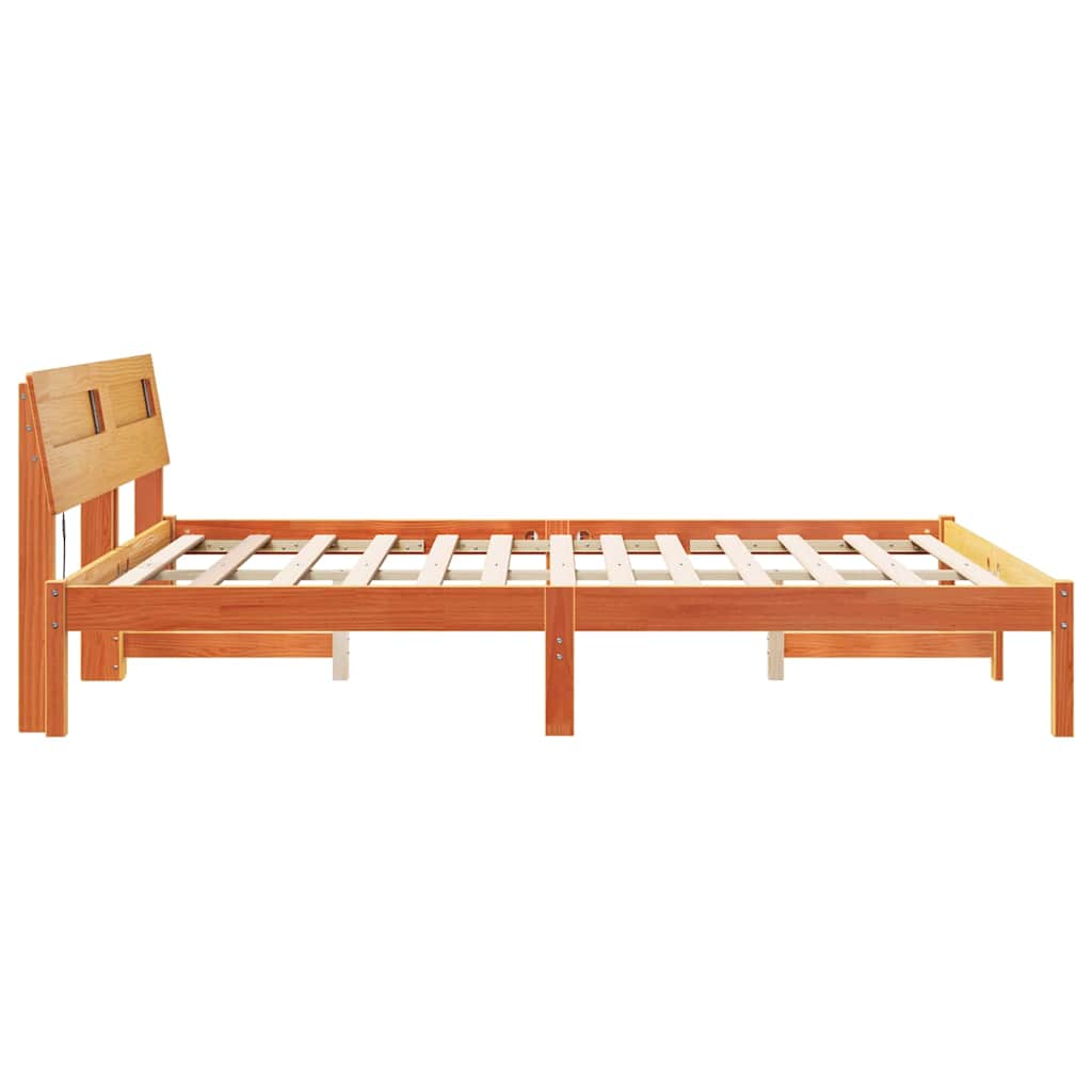 Bed Frame with Headboard Wax Brown 150 x 200 cm Solid Pine Wood