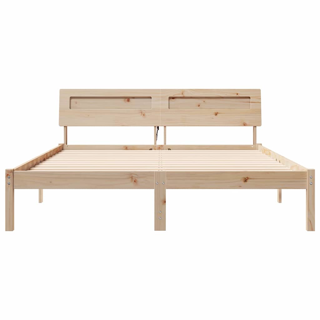 Bed Frame with Headboard Brown 140 x 200 cm Solid Pine Wood