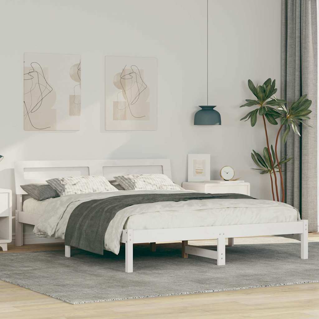 Bed Frame with Headboard White 140 x 200 cm Solid Pine Wood
