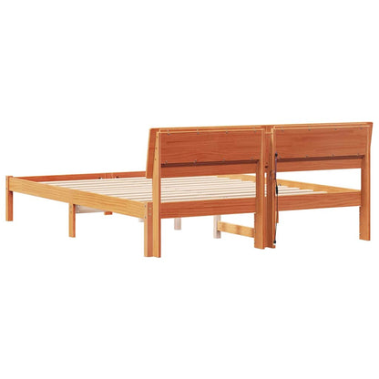 Bed Frame with Headboard Wax Brown 140 x 200 cm Solid Pine Wood