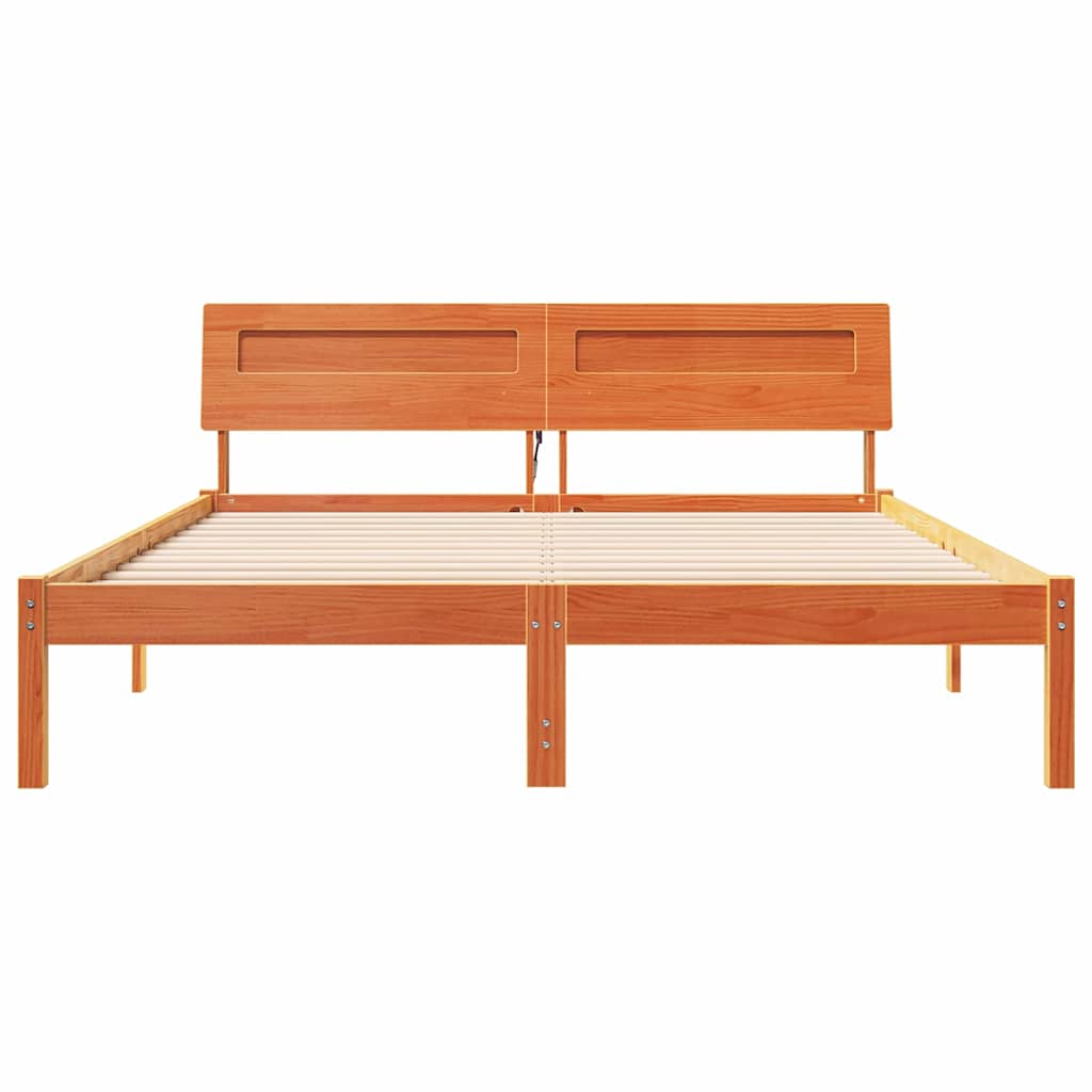 Bed Frame with Headboard Wax Brown 140 x 200 cm Solid Pine Wood