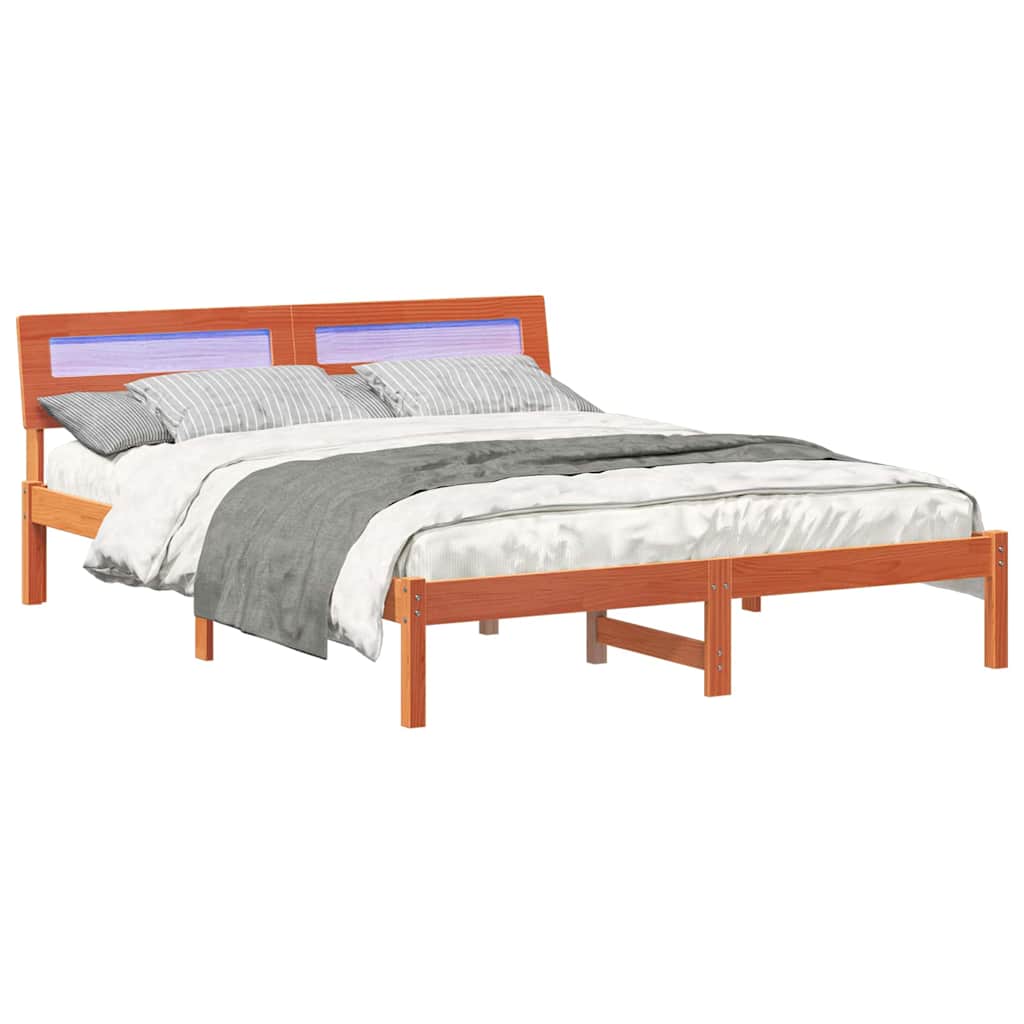 Bed Frame with Headboard Wax Brown 140 x 200 cm Solid Pine Wood