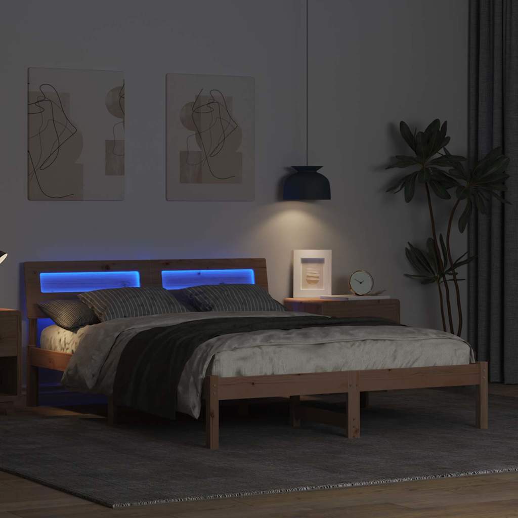 Bed Frame with Headboard Brown 120 x 200 cm Solid Pine Wood