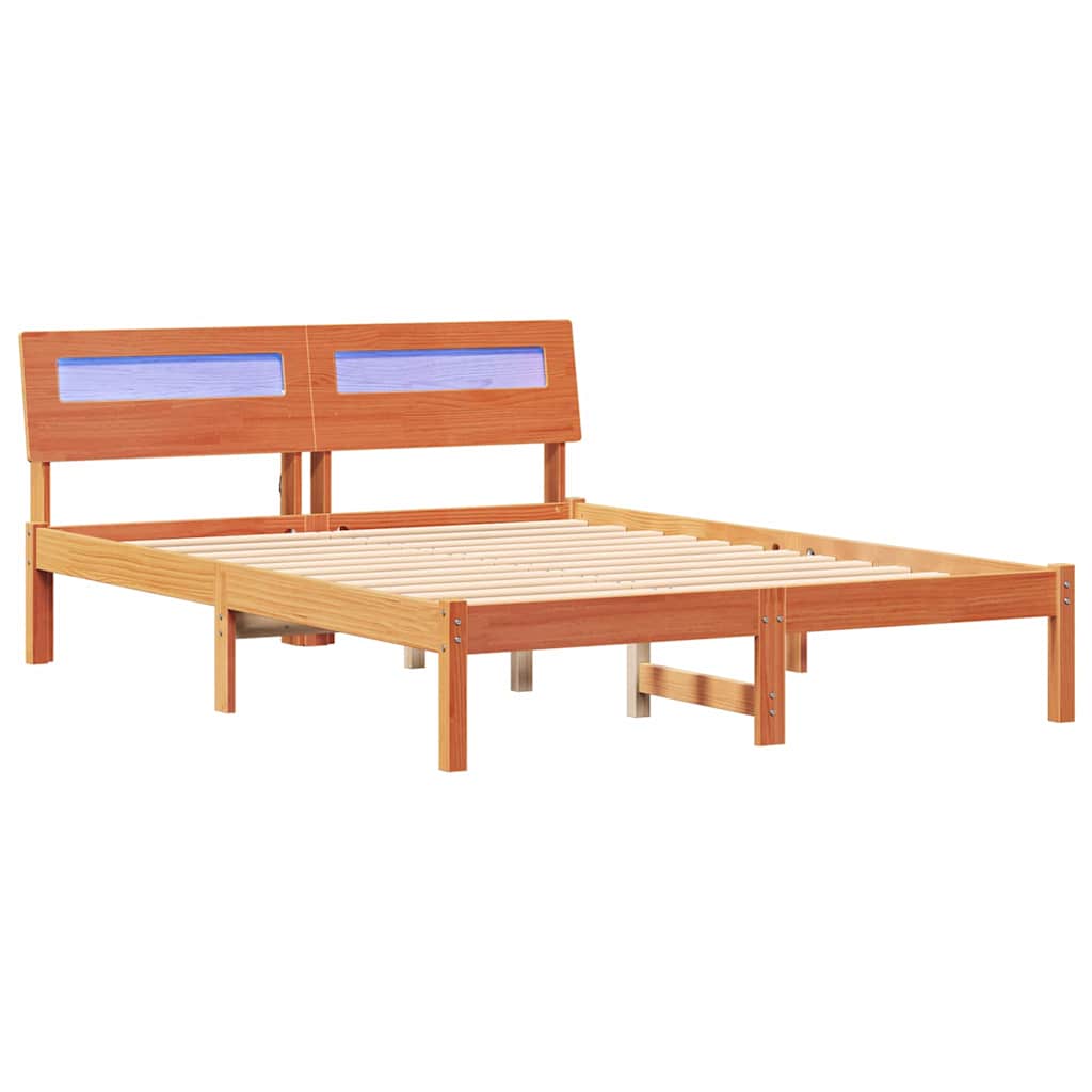 Bed Frame with Headboard Wax Brown 120 x 200 cm Solid Pine Wood