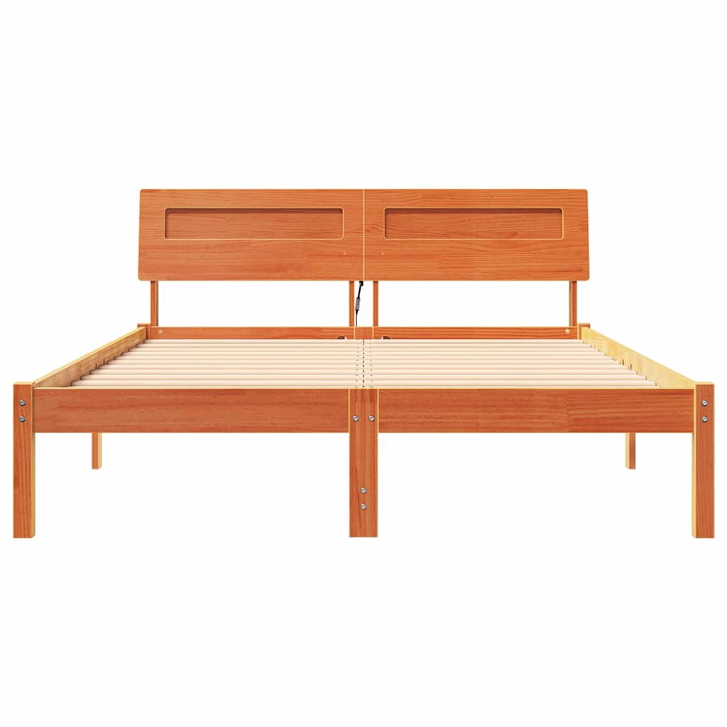 Bed Frame with Headboard Wax Brown 120 x 200 cm Solid Pine Wood