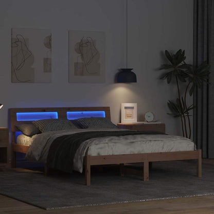 Bed Frame with Headboard Brown 140 x 190 cm Solid Pine Wood