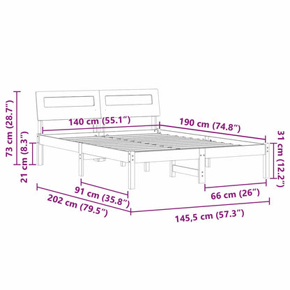 Bed Frame with Headboard White 140 x 190 cm Solid Pine Wood