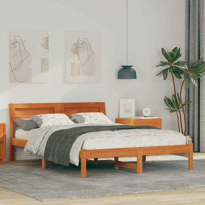 Bed Frame with Headboard Wax Brown 140 x 190 cm Solid Pine Wood