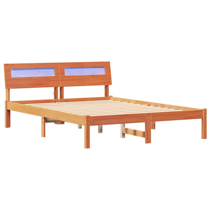 Bed Frame with Headboard Wax Brown 140 x 190 cm Solid Pine Wood