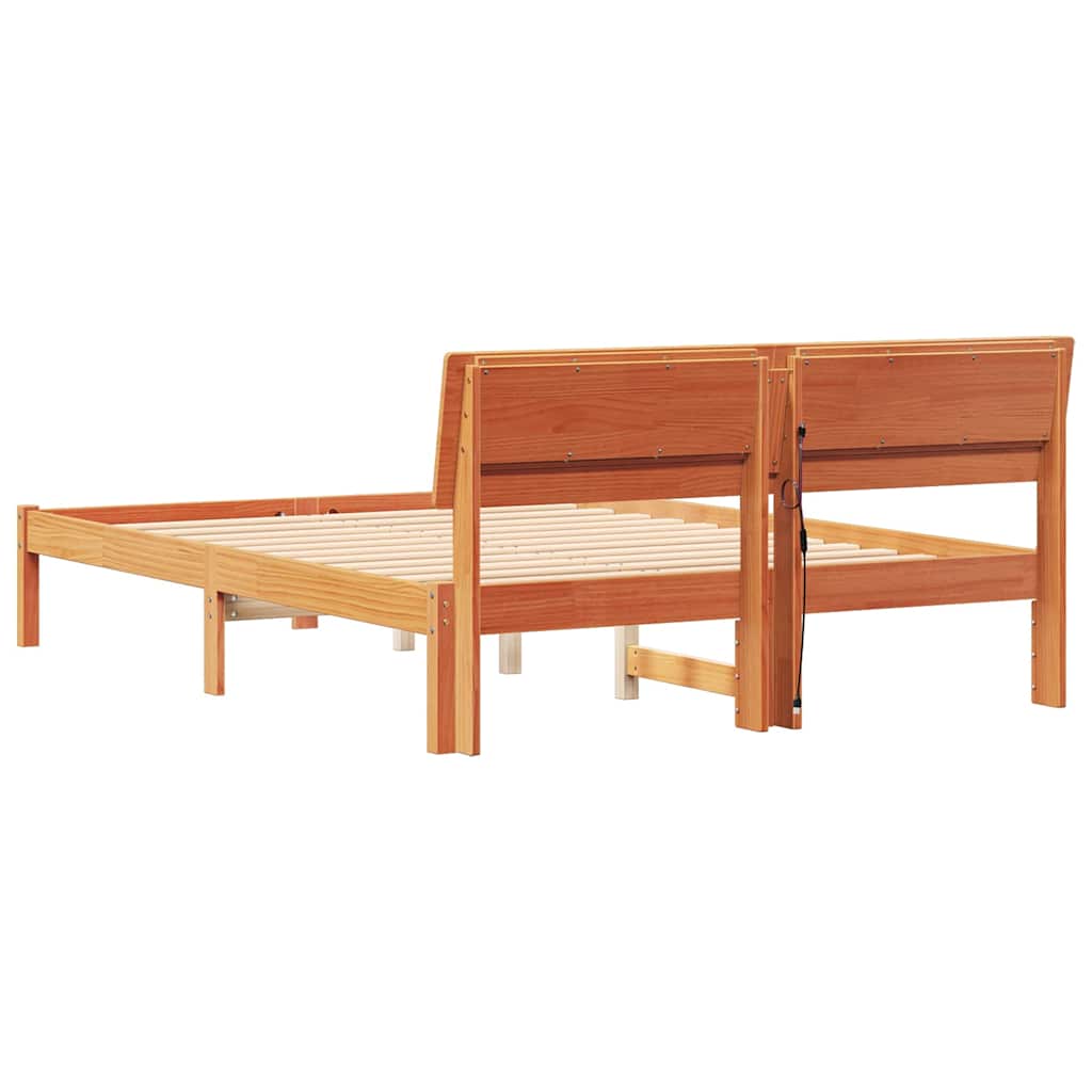 Bed Frame with Headboard Wax Brown 140 x 190 cm Solid Pine Wood