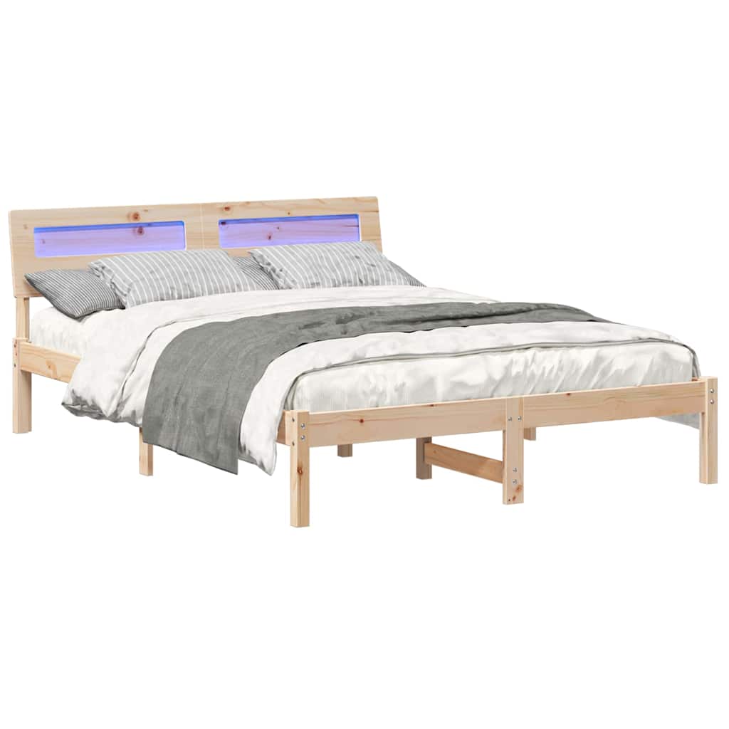 Bed Frame with Headboard Brown 135 x 190 cm Solid Pine Wood