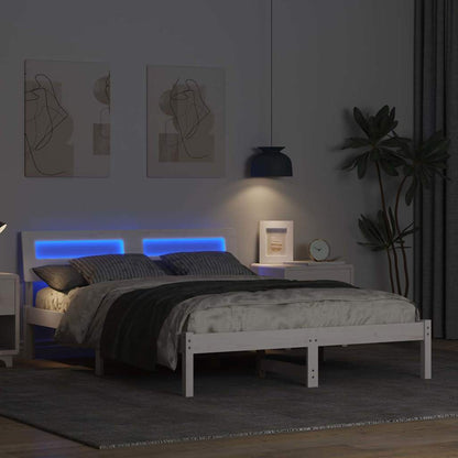 Bed Frame with Headboard White 135 x 190 cm Solid Pine Wood